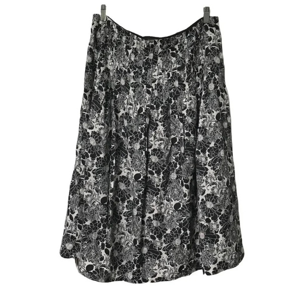 Liz Claiborne Black  & White Floral Pleated Silk Blend Skirt - Picture 1 of 6